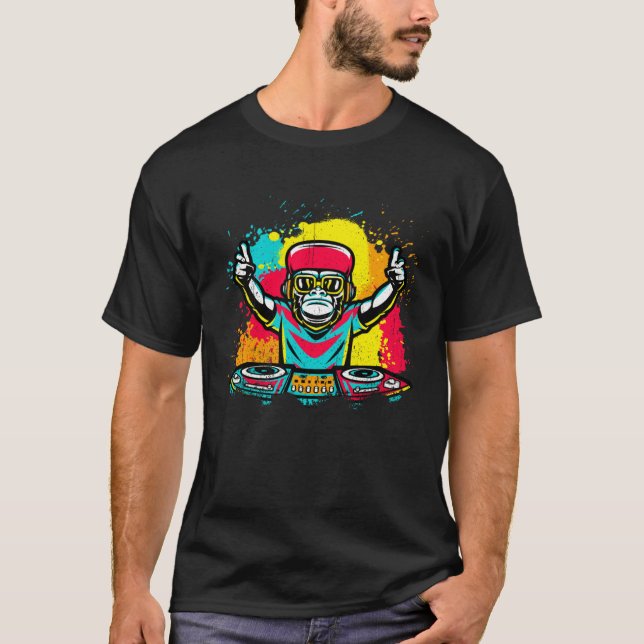 DJ Monkey Music Party Fun Sunglasses Monkey Headph T Shirt (Framsida)