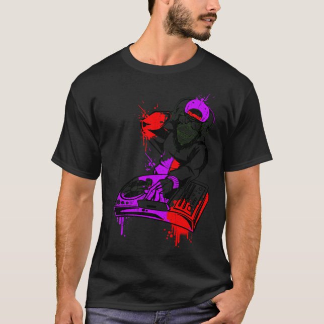 DJ Monkey Music Party Roligt Sunglasses Dance Part T Shirt (Framsida)
