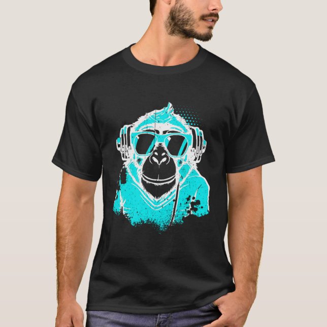 DJ Monkey Music Party Roligt Sunglasses Roligt Dan T Shirt (Framsida)