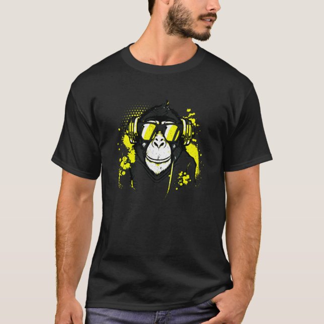 DJ Monkey Music Party Roligt Sunglasses Roligt Dan T Shirt (Framsida)
