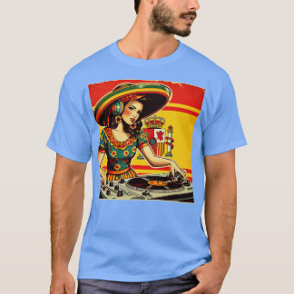 DJ Mujer Espaola Msica Retro Sombrero Cultural T Shirt