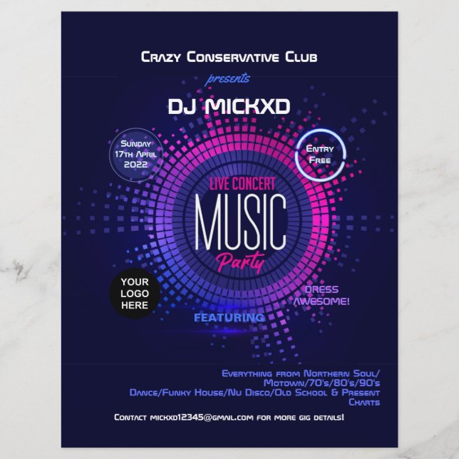 DJ Music and Dance Gig Flyer (Framsidan)