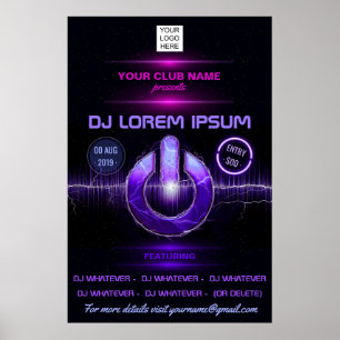 DJ Music and Dance Gig lägg till bild och logotyp  Poster
