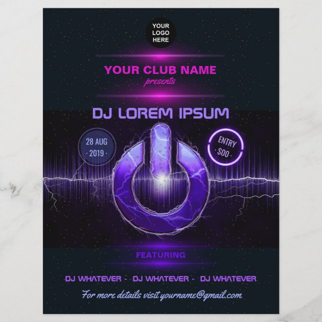 DJ Music and Dance Gig lägger till foton och logot Reklamblad (Framsidan)