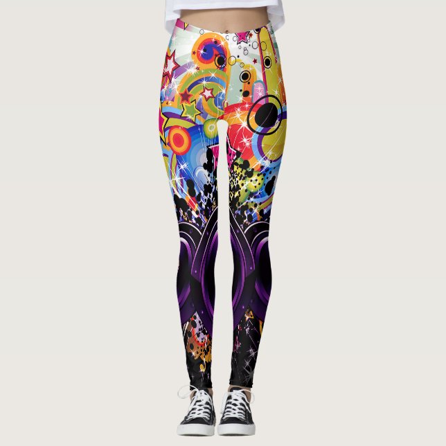 DJ Music Colorful Modern Speakers Musical Funky Leggings (Framsida)