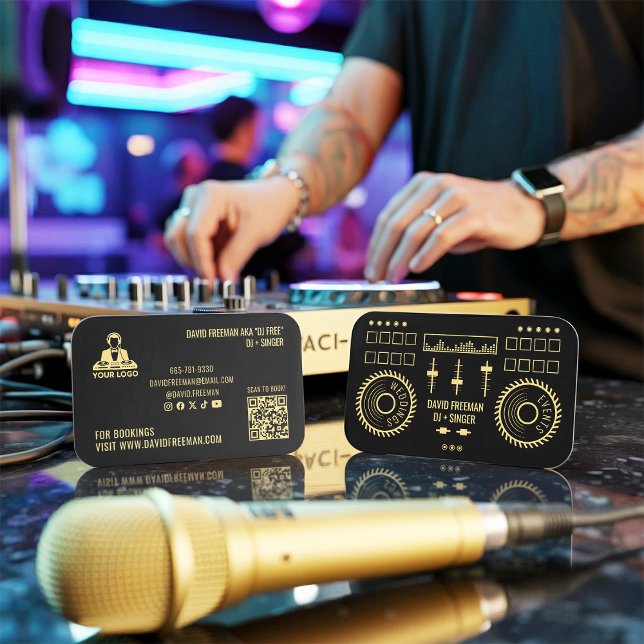 Dj Music Modern Minimal Black and Gold Turntable Visitkort (Dj Music Modern Minimal Black and Gold Turntable)