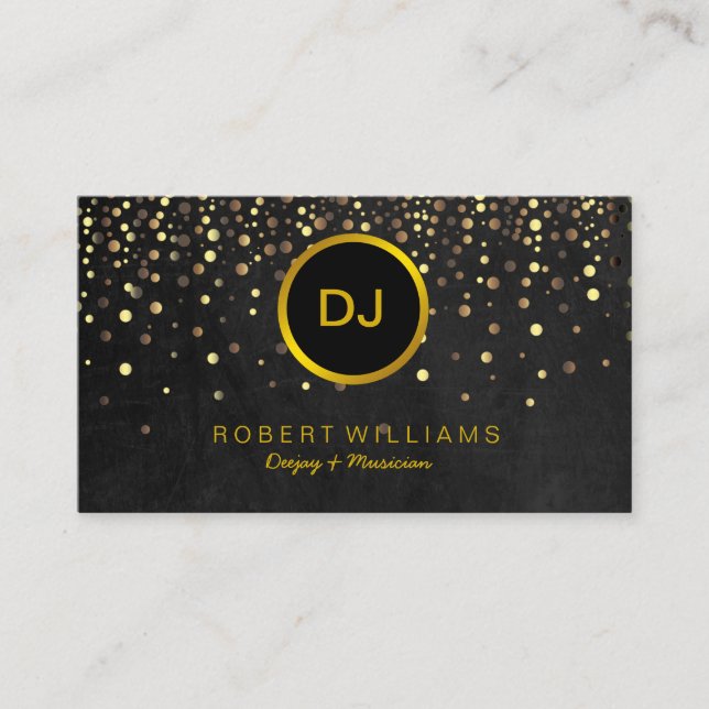 DJ Musician Professionell Music Teacher Guld Black Visitkort (Framsida)