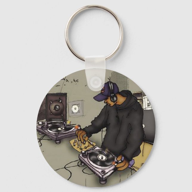 DJ och två Turntable Keychain Nyckelring (Framsida)