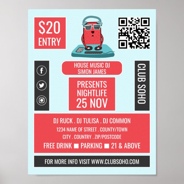 DJ på Deck-Tecknaden, Professionell DJ Advert Poster (Framsidan)