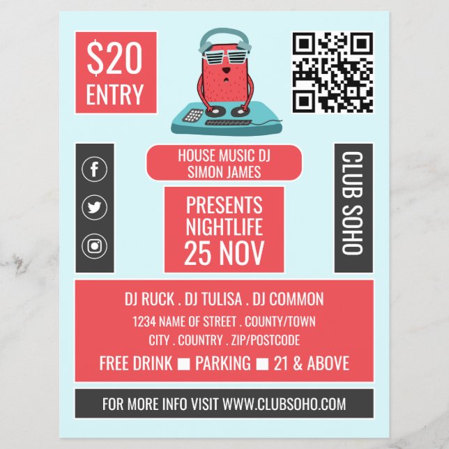 DJ på Deck-Tecknaden, Professionell DJ Advert Reklamblad (Framsidan)