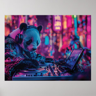 DJ Panda med hörlurar Poster