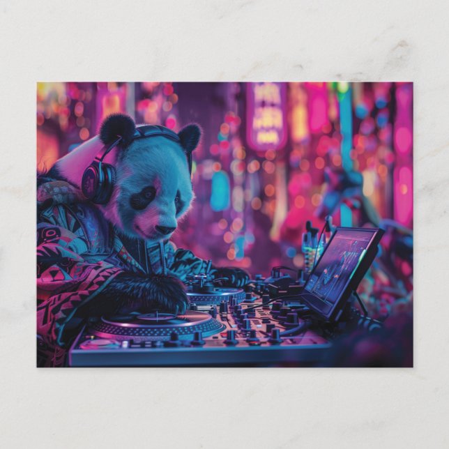 DJ Panda med hörlurar Vykort (Framsida)