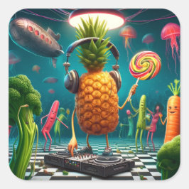 DJ Pineapple Party i ett surrealt undervattensdico Fyrkantigt Klistermärke