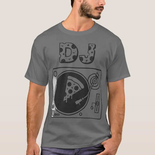 DJ Pizza Skiva Svarv Karikatyr T Shirt (Framsida)