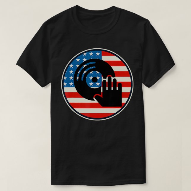 DJ Player Pappa Disk Jockey US Flagga 4:e juli Man T Shirt (Design framsida)