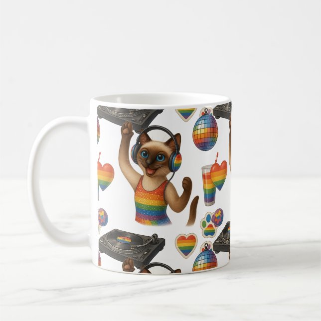 DJ Pride Tassar Cat-inspirerat Pride LGBTQ Kaffemugg (Vänster)