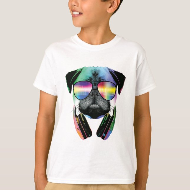 Dj Pug Coola Hund Tee Shirt (Framsida)