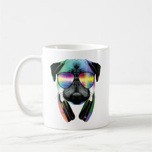 Dj Pug med hörlurar, pug Music Kaffemugg