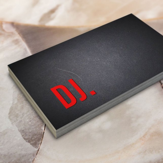 DJ Red Bold Text Elegant Mörk Minimalist Visitkort (Skapare uppladdad)