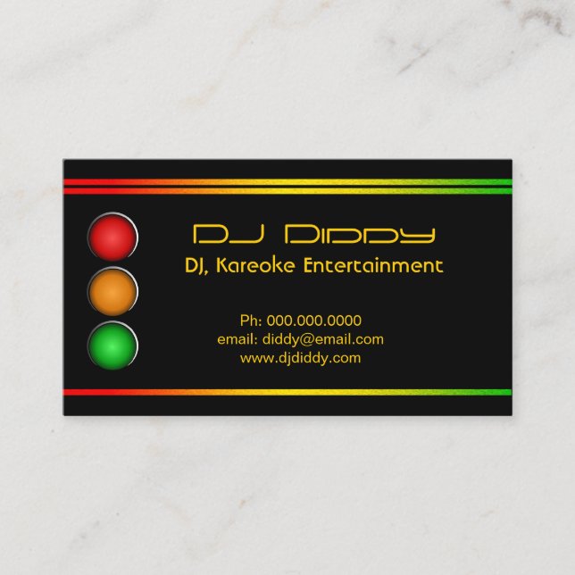 DJ Reggae Traffic Ljus Anpassningsbar Affärskort Visitkort (Framsida)