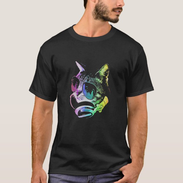 Dj Retro Cat T Shirt (Framsida)