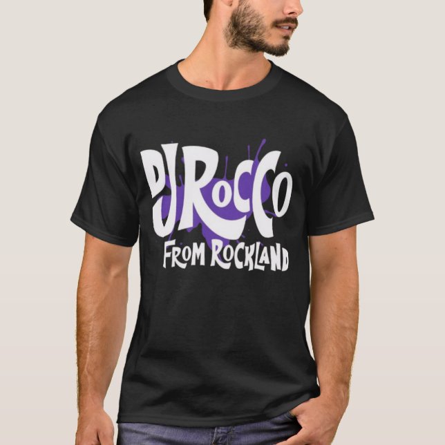 DJ Rocco From Rockland Logo White Lettering T Shirt (Framsida)