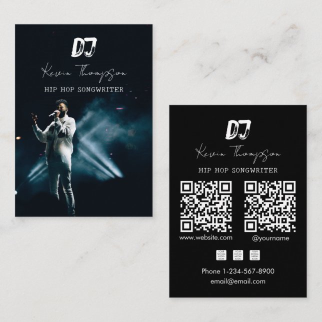 DJ Sångare Låtskrivare Musik 2 QR-kod Professionel Visitkort (Fram/baksida)