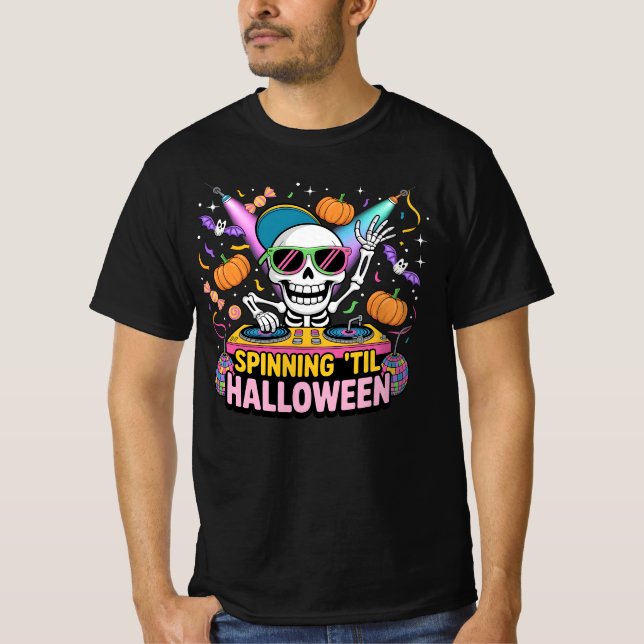 DJ Skeleton Halloween fest Design - T Shirt (Framsida)