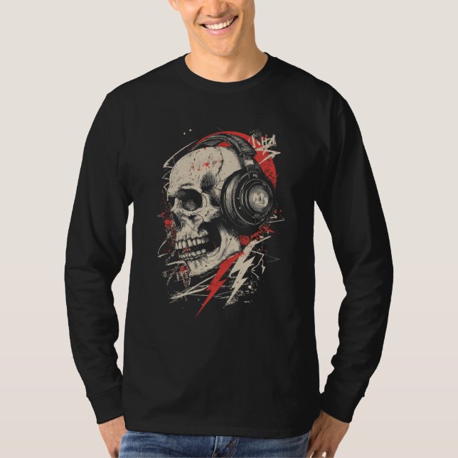 DJ Skull Headphones Lightning Music Electronic Got T Shirt (Framsida)