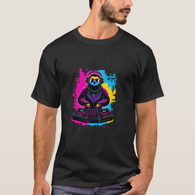 DJ Sloth Graffiti Stil - Chill EDM Animal with Co T Shirt (Framsida)