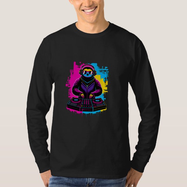 DJ Sloth Graffiti Style - Chill EDM Djur med Co T Shirt (Framsida)