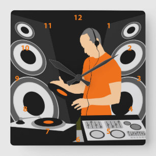 Dj-snurrvinyl på däck fyrkantig klocka