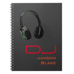DJ Snyggt Red Orange Grått Background Headphone Anteckningsbok