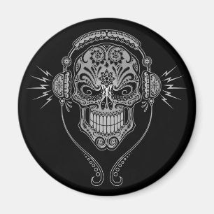 Dj-sockerskalle - svart magnet