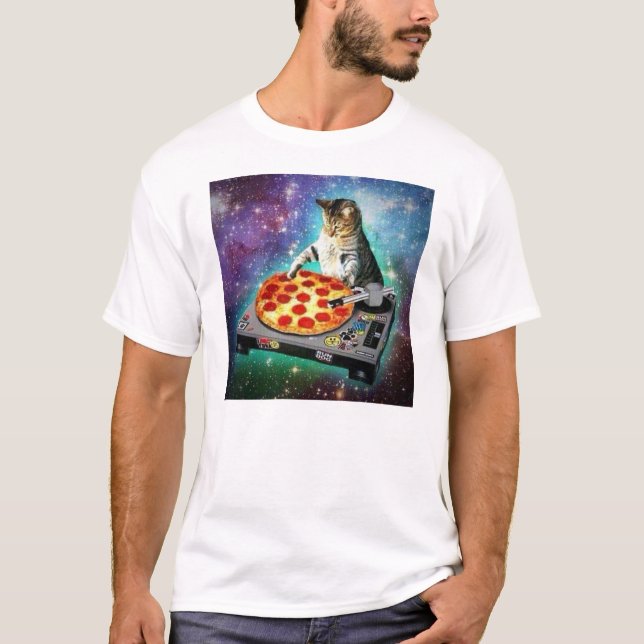 DJ Space Cat Spinning lite söt Za T Shirt (Framsida)