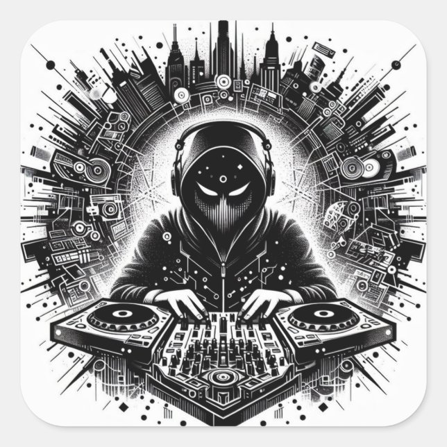 DJ Sticker Fyrkantigt Klistermärke (Framsida)