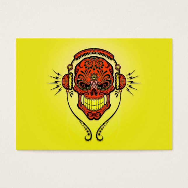 DJ Sugar Skull, röd och gult Visitkort (Framsidan)