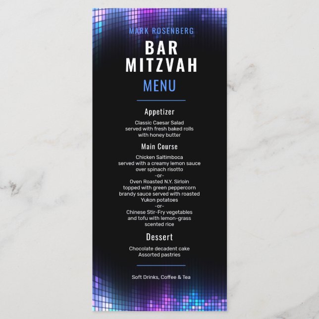 DJ Techno Dance Party Pub Mitzvah Menu Meny (Framsida)