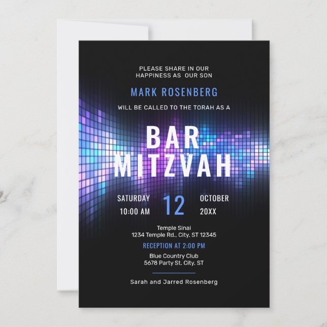 DJ Techno Dansfest Bar Mitzvah-inbjudan Inbjudningar (Framsida)