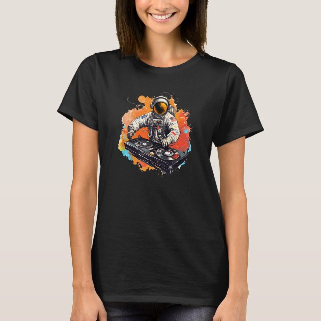 DJ Techno Music Astronaut Rave T Shirt (Framsida)