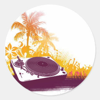 DJ Turntable Beach - Disk Jockey Music Deck Vinyl Runt Klistermärke