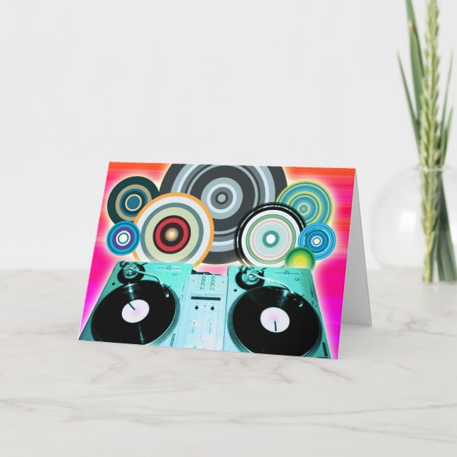 DJ Turntable with Vinyl - Pop Art Kort (Framsida)