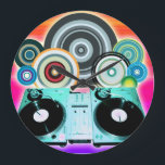 DJ Turntable with Vinyl - Pop Art Stor Klocka<br><div class="desc">DJ Turntable with vinyl Music albums record for disk jockey with färgad circles and bollar pop art.</div>