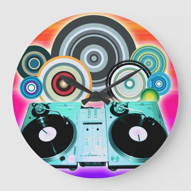 DJ Turntable with Vinyl - Pop Art Stor Klocka (Framsida)