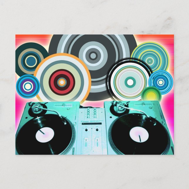 DJ Turntable with Vinyl - Pop Art Vykort (Framsida)