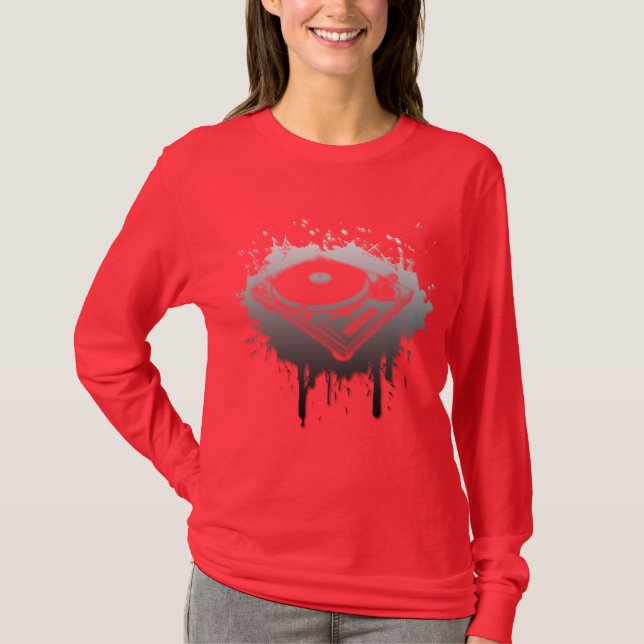 Dj-Turntablegrafitti - musikvinyldiskjockey T-shirt (Framsida)