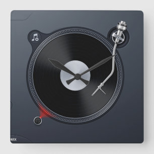 Dj-turntableväggen tar tid på fyrkantig klocka
