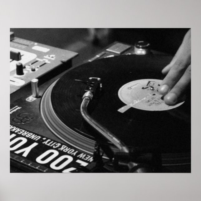 DJ Vinyl Black and White Poster redigera för storl (Framsidan)