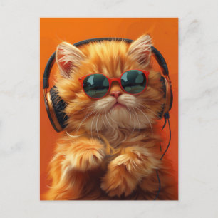 DJ Whiskers - Lönsam Orange Cat med hörlurar Vykort