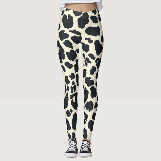 Djaliersvart och vit snö leopard stil leggings (Framsida)